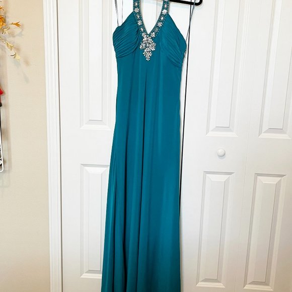 🔥FINAL SALE🔥 Morgan & Co. Turquoise Formal/Evening/Wedding/Prom Dress Size 13/14 - Picture 5 of 13